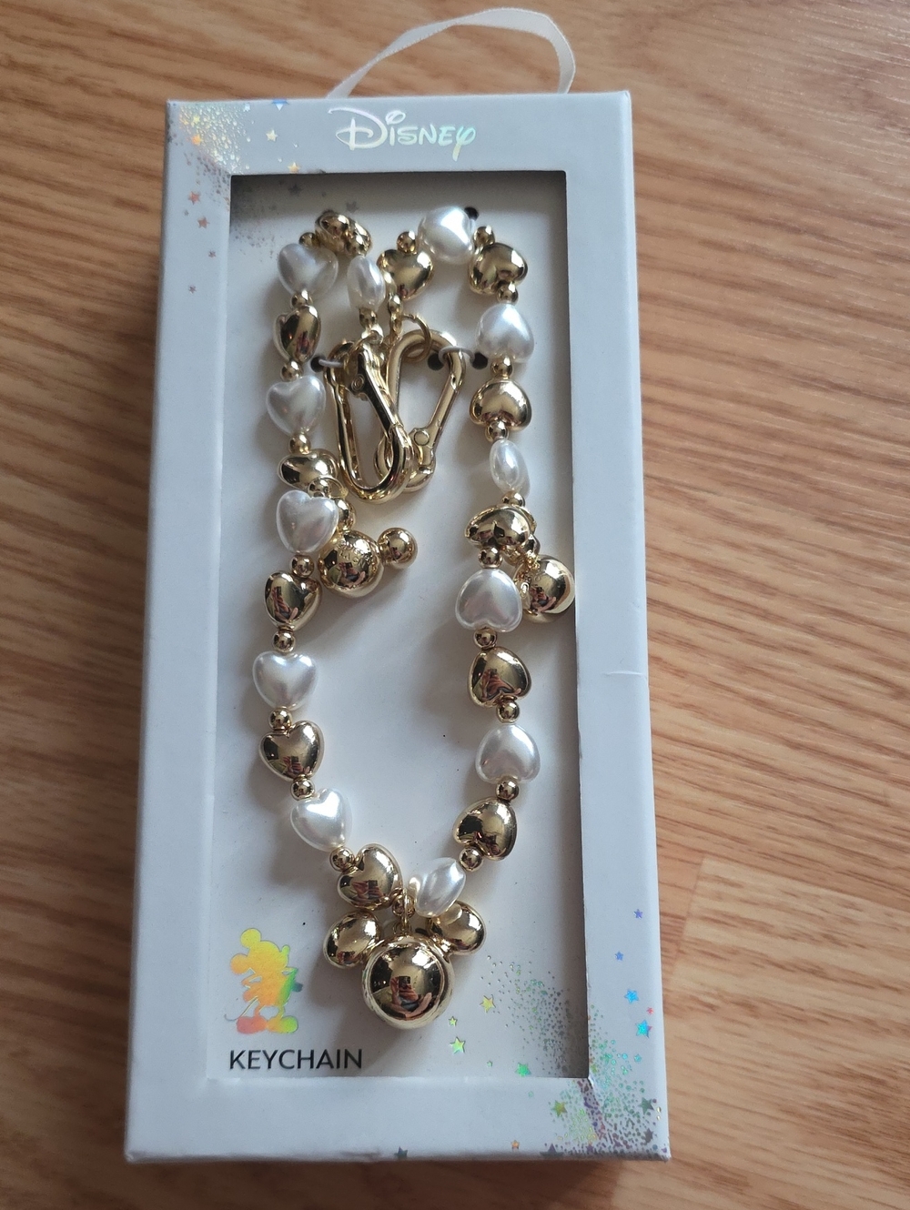Disney Gold and White Pearl Mickey Heart Keychain
